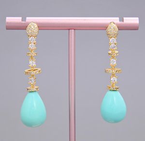 GuaiGuai Jewelry Teardrop Turquoise Blue Sea Shell Pearl Yellow Gold Plated Earrings Handmade For Women Real Gems Stone Lady Fashi7131693