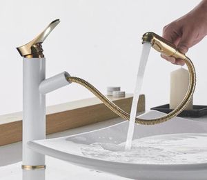 Bathroom Basin Faucet Pull Out Spray Nozzle Cold Solid Brass 360 Degree Rotating Sink Mixer Tap Single Handle Rose Gold1440617