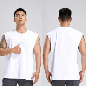 Men's Tank Tops Top Summer Sports Fitness Cotton Round Neck Loose Sleeveless T-shirt Gym Running Training Vest