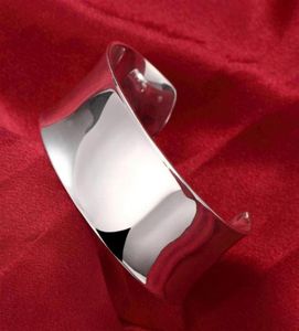 Bangle Fine 925 Stempel Silber Armband für Frauen elegant glatt breite Armreifen Mode Hochzeitsfeier Weihnachtsgeschenk Luxus Schmuckban4595516