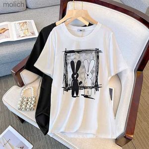 Frauen T-Shirt 150 kg Plus Größe Womens Chest 153 Sommer Lose Vintage Kurzschläfe gedrucktes T-Shirt Schwarz und Weiß 5xl 6xl 7xl 8xl 9xlwx