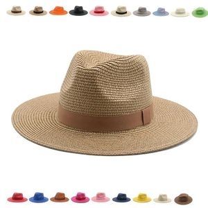 Berets Panama for Women Jazz Caps Zespół Wstążki Khaki Black White Outdoor Beach Słońce Ochronne słomki kapelusze sombreros de mujer