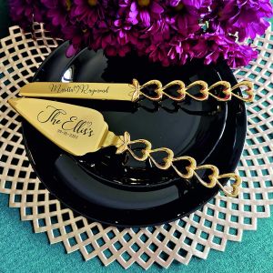 Lighters Wedding Cake Knife Server Zestaw Server Zestaw do cięcia ciasta Niestandardowy Grawer Gold Cutter Elegancki prezent dla rocznictwa ślubnego