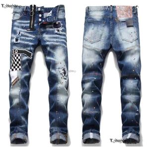 Designer for Mens Dsquares Trendy Hip-hop Ripped Pants Black Digital Printed Mid Rise Small Straight Leg Denim Trousers Men Jeans Designers Pant 312