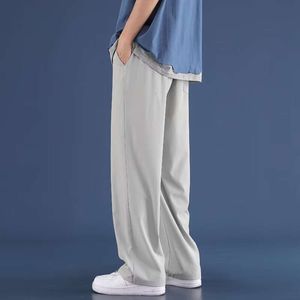 Pants for Men's Summer Thin, Loose, Straight Leg, Draped Suit Pants, Cropped Sports Pants, Quick Drying Wide Leg Casual Pants