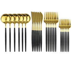 24PCSSET preto de talheres de jantar dourado preto Conjunto de talheres de sobremesas de sobremesas 1810 Silware de mesa de cozinha de aço inoxidável