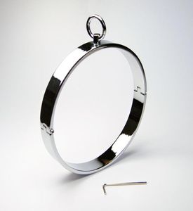 Latest Unisex Stainless Steel Neck Ring Collar Restraint Necklet Necklace Bondage Pins Locking Adult BDSM Sex Games Toy4723601