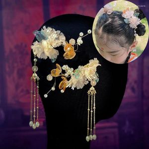 Clip per capelli clip da donna Accessori per matrimoni in stile cinese Fairy Orange Floral Pearl Girls Hanfu Decorazioni decorazioni Gioielli