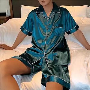 Sommerpyjama für Mann große Größe Silk Herren Pyjama Sets Shorts Satin Kurzarm Nachtwäsche Home Pijama Night Wear Loungewear 240428