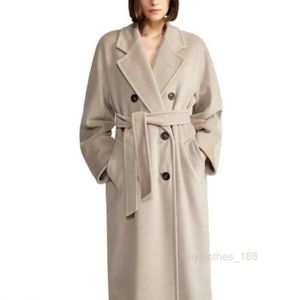 Elegant Fashion Luxury Designer Coat Cashmere Coat Wool Blend Women's Coat 101801 Classic Double-sided Woolen Loose Breasted Coat Women's Light Beige Maxmaras