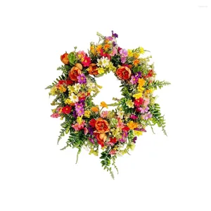 Decorative Flowers Twig Wreath 15.7 Inch Handmade Artificial Garland Front Door Fall Bow For