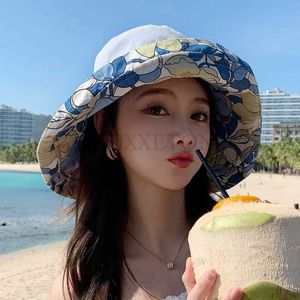 Wide Brim Hats Bucket Hats Womens summer hat double-sided breathable sun hat cotton fisherman C womens outdoor sun hat J240429