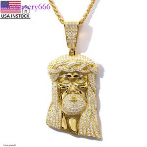 USA Stock Freeshipping Religion Hip Hop Jewelry Sier Gold Plated VVS Moissanite Jesus Pendant Halsband