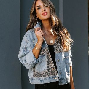 Kpop Womens Leoparard Denim Jacket