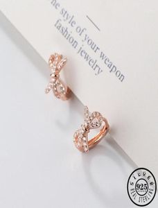 Hoop Huggie 925 Sterling Silver Zircon Bowknot Form Små örhängen Rose Gold Color Round Circle Ear Cz Earings Jewelry for Wome7254269