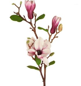 Flores decorativas grinaldas rinlong artificial magnolia seda haste longa caule flor de outono flor para vaso alto decoração de cozinha16725909