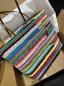 10A Gökkuşağı Renkleri Çizgili Crossbody Tote Bag Markalı Tasarım Lüks Çanta Alışveriş Çantası Toptan 240430