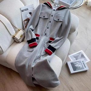 Casual Dresses Split Hem Dress Women's Hoodies Long Sleeve Pockets Midi Pollover Elegant Korean