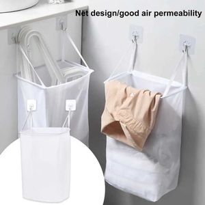 Storage Baskets Dirty Clothes Basket Punch Fabric Wall Mounted Large Capacity Dirty Clothing Storage Bag Mesh Laundry Hamper Bathroom Supplies