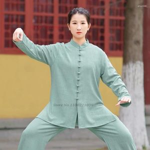 Etniska kläder 2024 Traditionell kinesisk tai chi enhetlig bomullslinne sport utomhus promenad träning wushu kampsportuppsättning