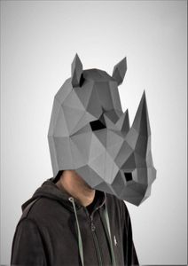 Cosplay Rhinoceros Mask 3D Papercraft Papercraft Maskking indossabile Halloween Horror Masque Visage Costume Men Toys fai da te Party9243875