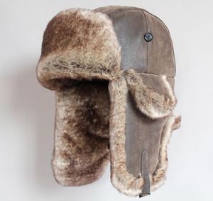 Vinterbombare hattar vintage ryska ushanka kepsar män kvinnor faux päls trapper hatt pu läder vindprov öronflap trupper hattar y2001102516596