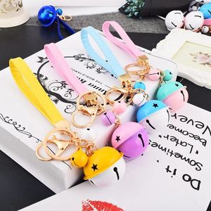Keychains Creative Bell DIY Keychain Handmade Leather Rope Double Color Bells For Women Men Key Chain Car Ring Bag Pendant