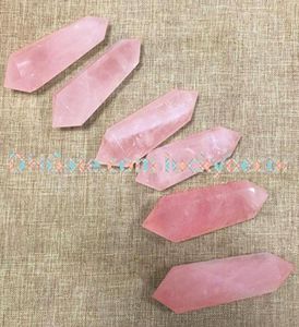 6 Facet Double avslutad Sacred Point äkta Natural Sheer Rose Quartz Healing Crystal Gemstone Prism Wand 6080mm Reiki Stones 8380588