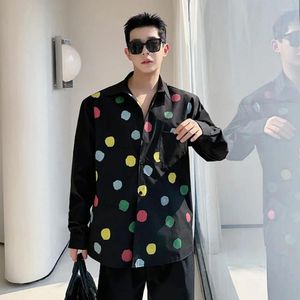 Camisas casuais masculinas Men Multicolour Dots Korean Streetwear Fashion Loose Manga Longa Vestido de festa