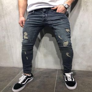 Mens Cool Designer Brand Pencil Jeans Skinny rippade förstörda Stretch Slim Fit Hop Hop Pants med hål för Men1 228U