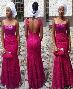 Nigerian Aso Ebi Style Evening Dresses Vneck Fuchsia Sequined Bodice Low Back Lace Floorlength Mermaid Bella Naija Gowns7031617