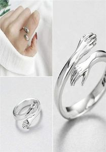 Party Favor Adjustable 925 Silver Love Hug Hands Open Ring Jewelry For Women Men Gift Hugging Sterling Me A9362343