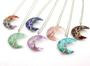 Pendant Necklaces Chakra Reiki Natural Gravel Necklace Resin Tree Of Life Moon Handknit Wrapped Crescent Quartz JewelryPendant Necklace6067855