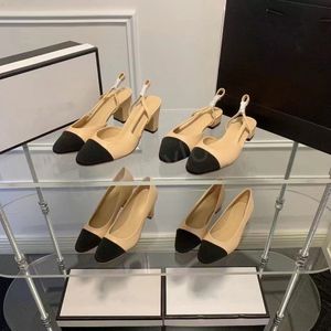 Balet Flats Designer Kanał Obcasy Slingback Buty na wysokim obcasie Sandały dla kobiet luksusowe skórzane mokasyna Paris Designer okrągłe stóp buty