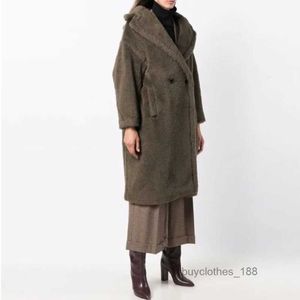 Płaszcz damski kaszmirowy projekt designerski płaszcz mody Teddy Alpaca Silk Fur Płot Khaki zielony dla kobiet Maxmaras