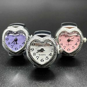 Band Rings New Y2K Cute Heart shaped Watch Ring Vintage Elastic Band Punk Finger Watch Womens Hip Hop Couple Ring Jewelry J240429