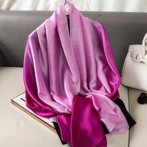 Luxury Gradient Silk Scarf Women Brand Solid Femme Shawls Wraps Bandana Head Foulard Fashion Lady Hijab Wedding Poncho 240430