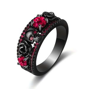 Band Rings Punk style Rhorror skull and rose design paved with shiny zirconia suitable for both men and womens rings J240429