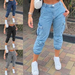 Women's Jeans Woman Side Pockets Slouchy Women's Breeches Pants Harem Light Blue Navy Black Grey Denim Fashion Jogger 2XL