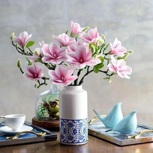 Dekorativa blommor huvud blommor konst hem dekoration matbord blommor arrangemang falska magnolia artificiellt parti tillbehör