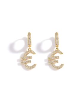 18k Gold Plated Iced Out Euro Symbol örhängen örhängen för män kvinnor hiphop smycken gåva7234157