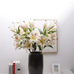 Dekorative Blumen hohe Simulation Single 5 Köpfe 3d Lily Feel Feel Flower Hochzeitsbedarf POGROGRAGIE Home Dekoration Ornamente