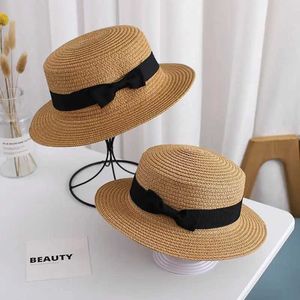 Wide Brim Hats Bucket Hats New Summer Parents and Childrens Bucket C Womens Umbrella Bow Str Hat Girls Outdoor Beach Travel Sunset Width C J240429