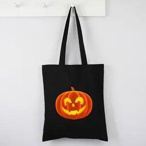 Shoppingväskor Happy Pumpkin Canvas Tote Bag Halloween Casual 2024 Women Cartoon