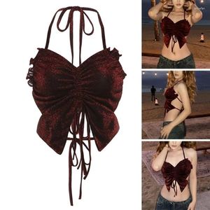 Women's Tanks Women Summer Shirt Vests Butterfly Bandaged Crop Top Halters Backless