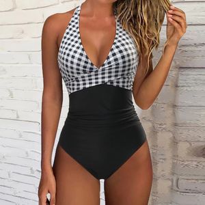 Swimwear Women One Piece Swimsuit Tummy Control costumi da bagno ad alta bara Halter XL spinge Up Abito da bagno 240416