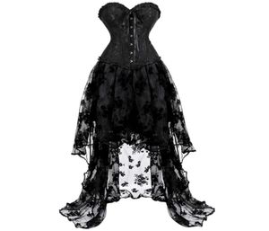 Corset Dress Skirt Set Tutu Lace Sexy Overbust Corsets for Women Gothique Plus Size Costume Burlesque Corselet Victorian Black 2201754090