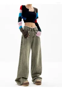 Jeans femininos Estilo americano Retro Retro High Street Loose Ponta de perna largo