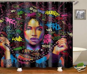 Dafield African American Shower Curtain African American Woman Högkvalitativ polyester Washable Black Woman Girl Draw Crawtain T206624078