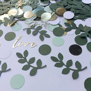 Party Decoration 100 Pcs Leaves Confetti Green Gold Round Paper Love For Wedding Birthday Desktop Throwing DIY Decor